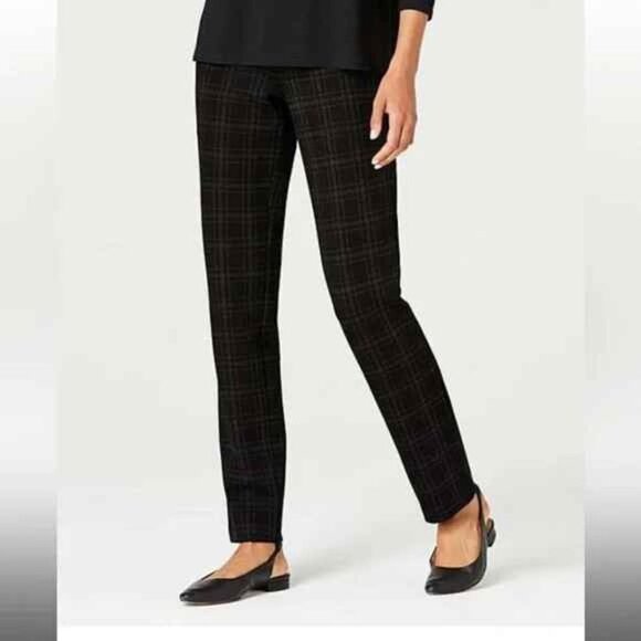J. Jill  Ponte Slim Leg Plaid Pants Black and Gray Size Small - Picture 1 of 8